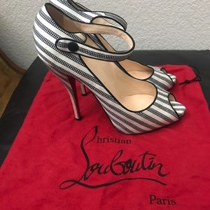 Black and white striped Christian Louboutin